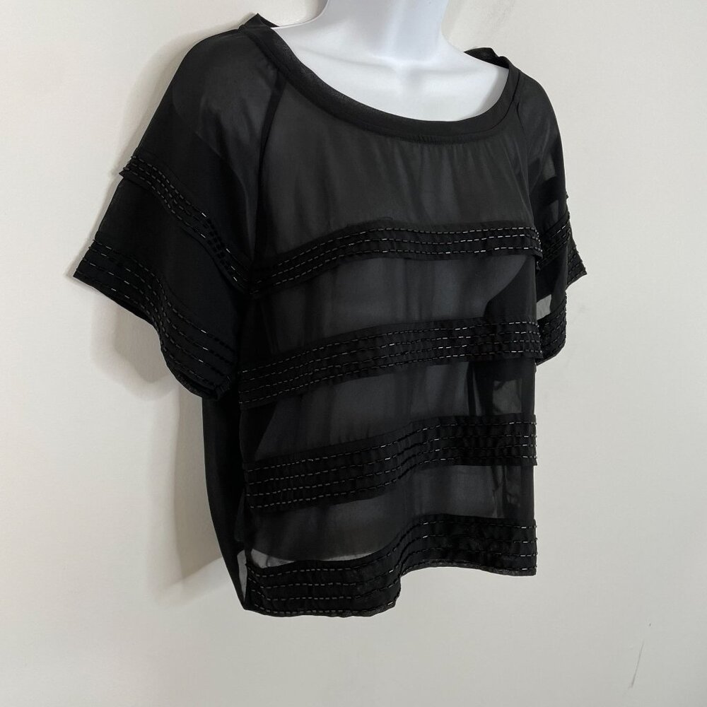 Jessica Simpson Womens‎ WHIMISGOTH Top Size M Black BEADED Sheer Fairy Layering
